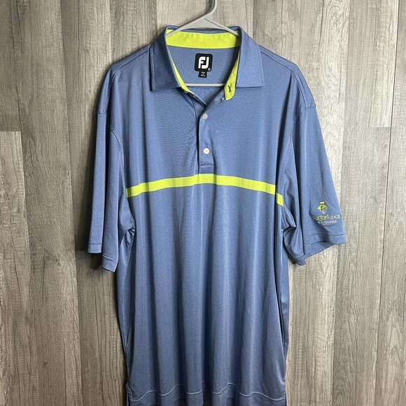 FootJoy Mens Sz 2XL Golf Polo Shirt Blue Yellow Gray Stretch Micro‎ Striped - Picture 1 of 8